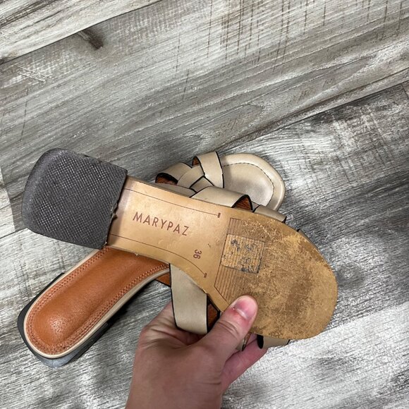 Marypaz Open Toe Low Heel Slide On Shoes Taupe Tan Women’s Size 36 - Picture 9 of 9